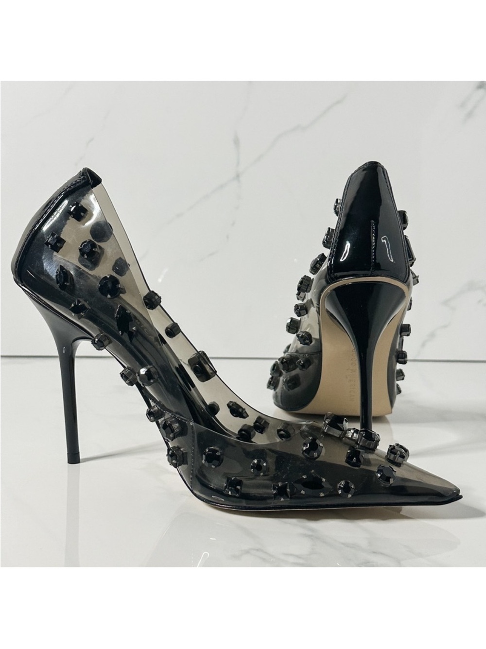 Good American Black Diamond Forever 
Stiletto Jeweled Emma Heels Size 9.5 chic